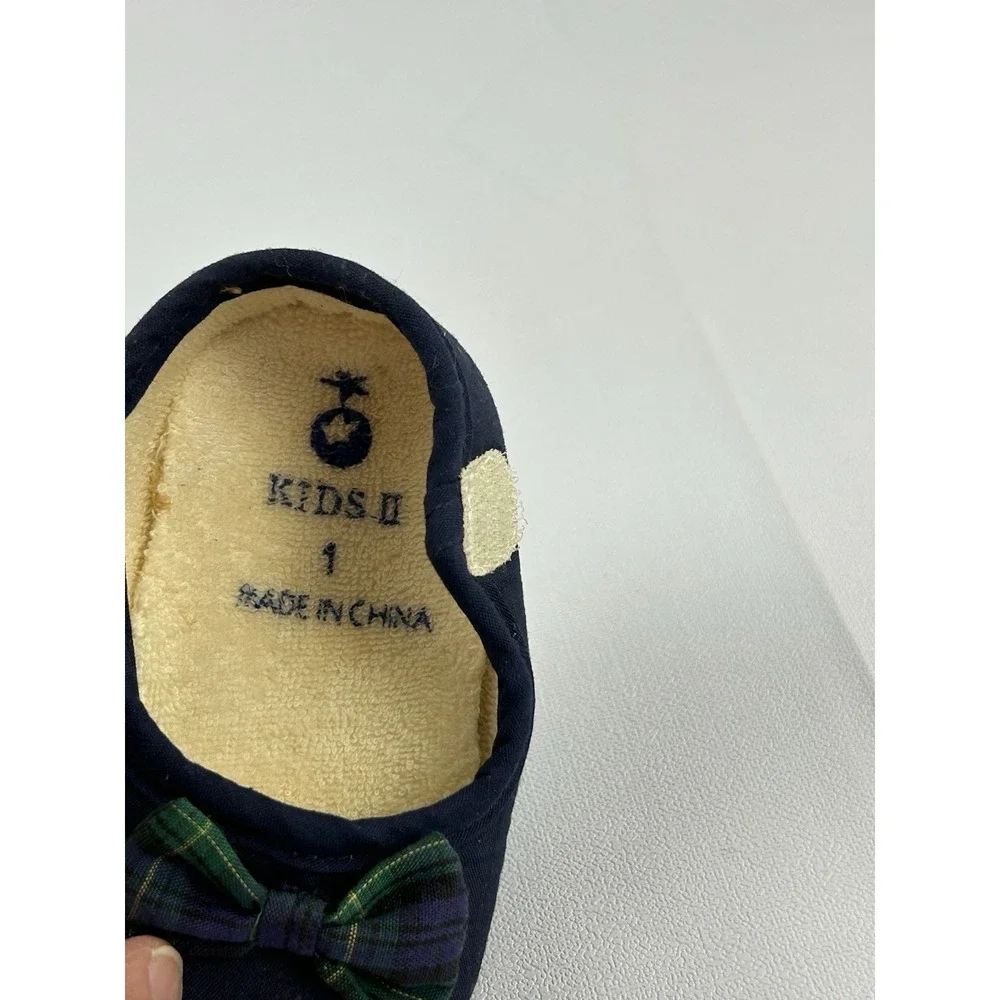 Vintage Kids Baby Mary Jane Shoes Navy Plaid Bow Kids II 0-3 Months Preppy